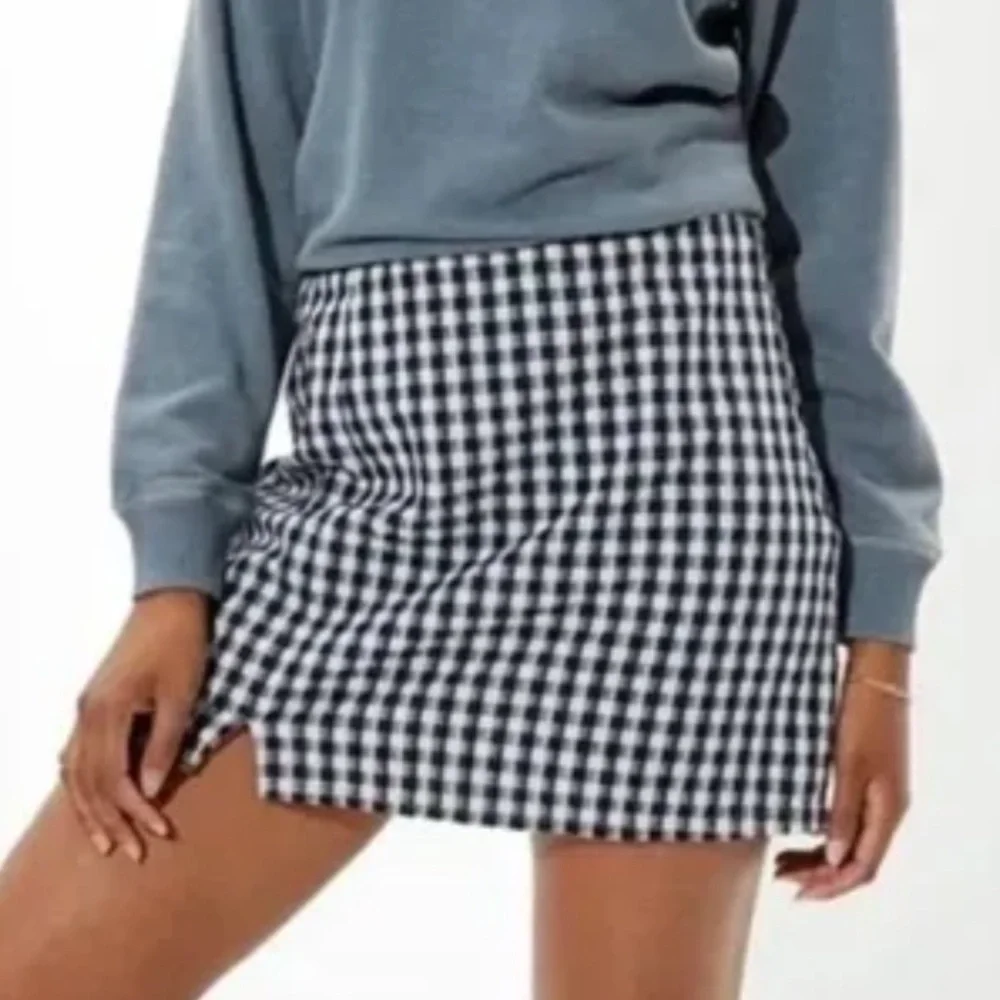 American Eagle Women XS Navy White Gingham Cotton Linen Preppy Casual Mini Skirt